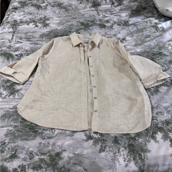 Chico's Cream Notched Collar Button Down Shirt - Picture 10 of 11